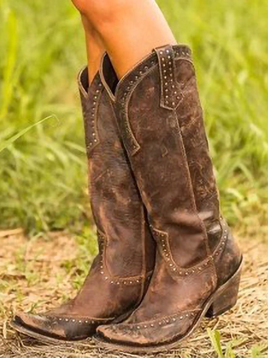 Amaris | Kniehohe Cowboystiefel mit Nieten für Damen