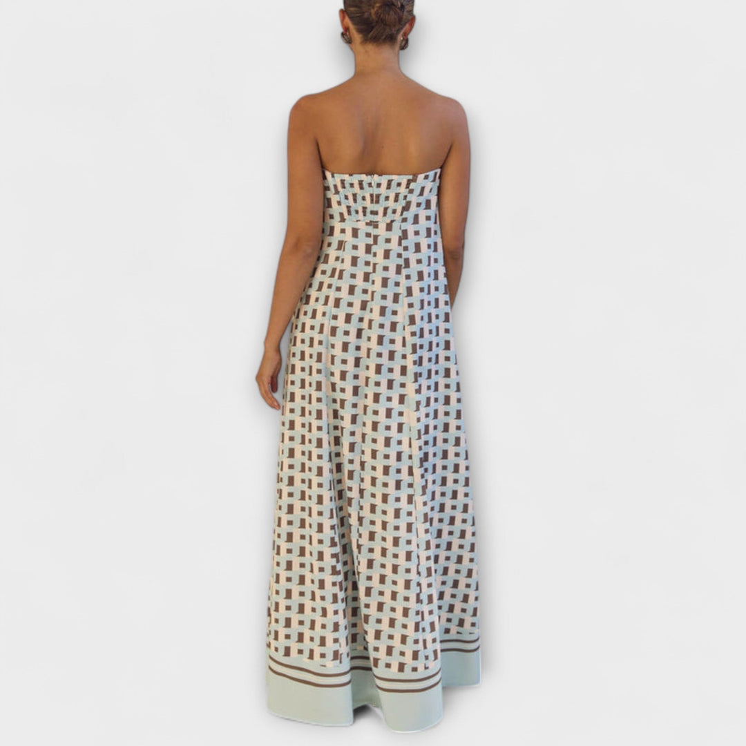Hasel - Einzigartiges geometrisches Off-Shoulder Maxi-Kleid