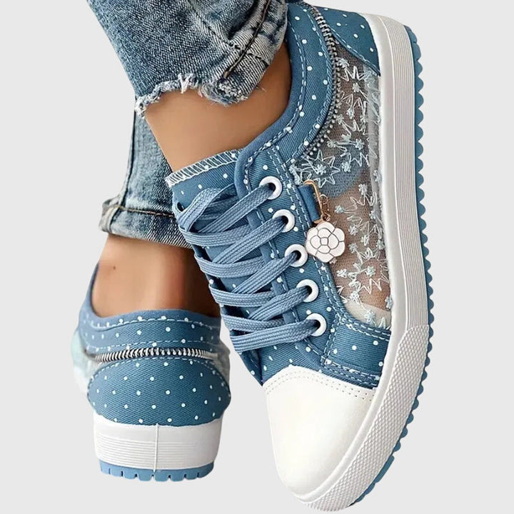 Elena | Plateau-Sneakers mit Schnürung und gepunktetem Stoff für Damen