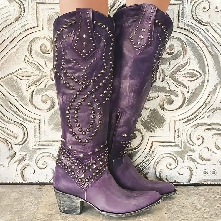 Ava | Kniehohe Westernstiefel mit Nieten für Damen