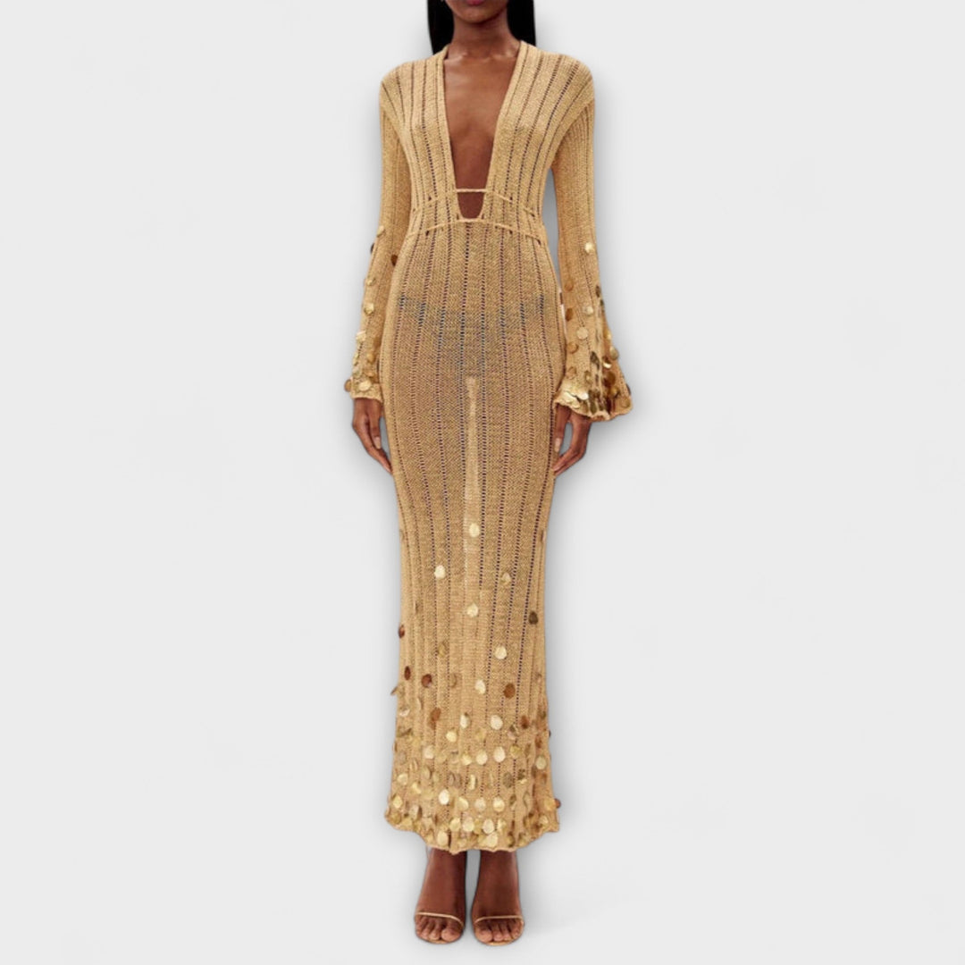 Kathleen - Gold Strick Maxi Kleid von Dolly