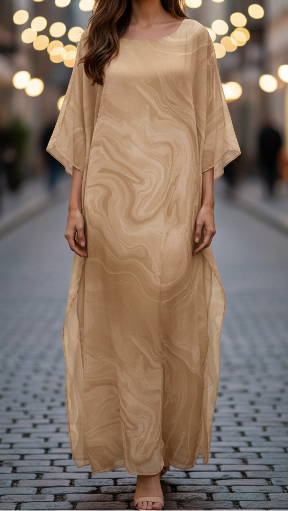 Aura | Damen-Maxikleid mit Fledermausärmeln und Wellenmuster für Hochzeitsgäste