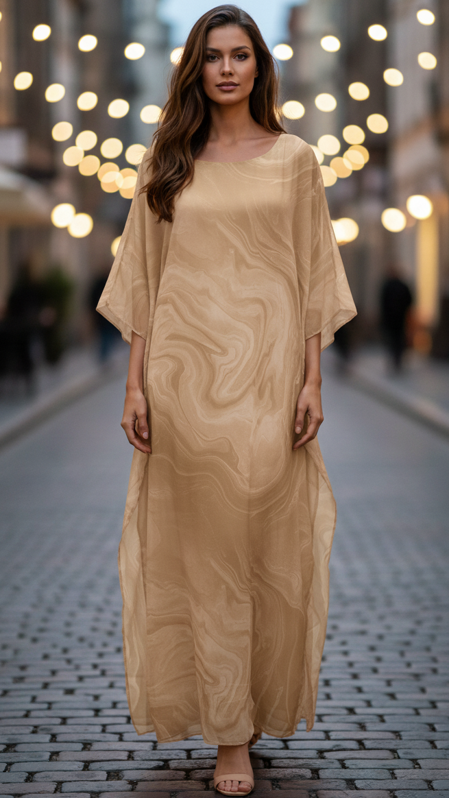 Aura | Damen-Maxikleid mit Fledermausärmeln und Wellenmuster für Hochzeitsgäste