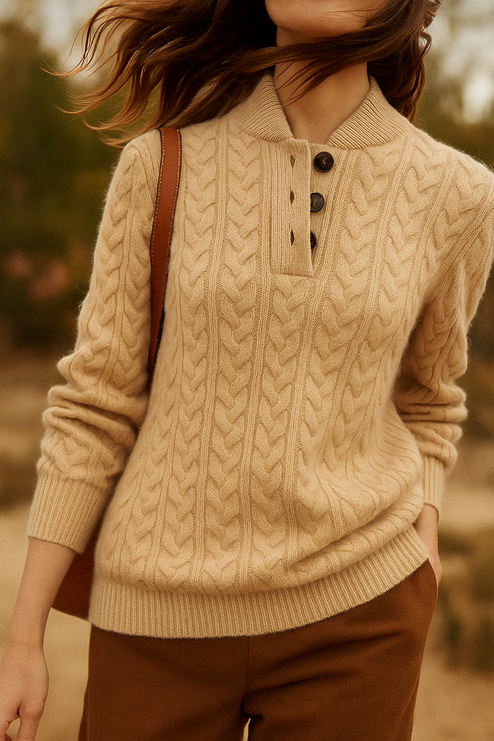 Nathalia | Zopfstrickpullover mit Knopfleiste am Kragen für Damen