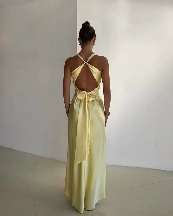 Beatrice | Damen-Maxikleid mit V-Ausschnitt und gebundenem Wickeloberteil für Hochzeitsgäste