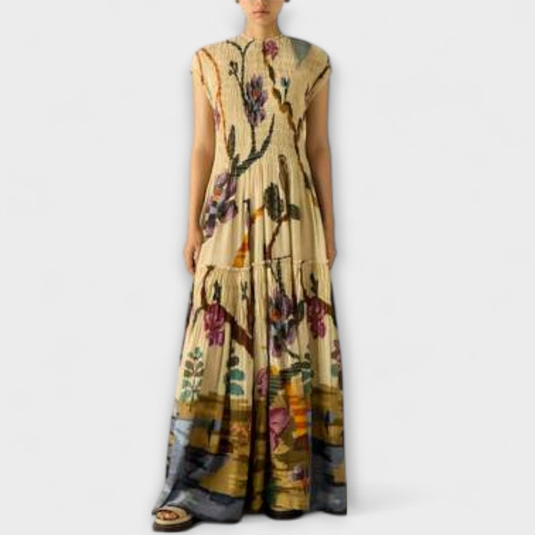 Amanda - Maxikleid mit plissiertem Druckdesign