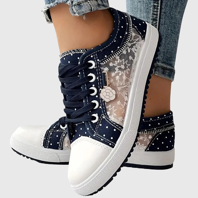 Elena | Plateau-Sneakers mit Schnürung und gepunktetem Stoff für Damen