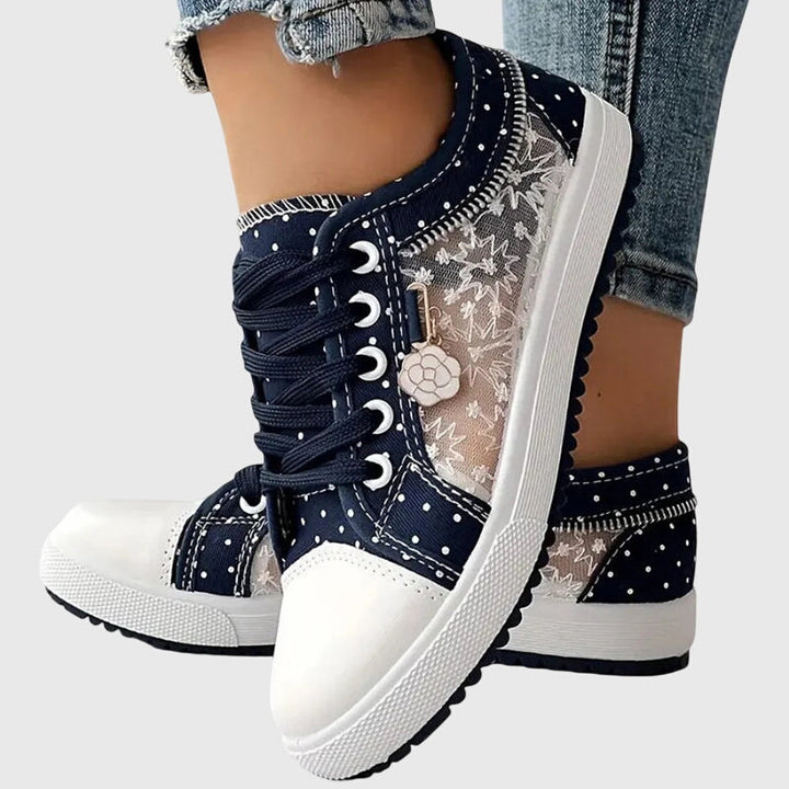 Elena | Plateau-Sneakers mit Schnürung und gepunktetem Stoff für Damen