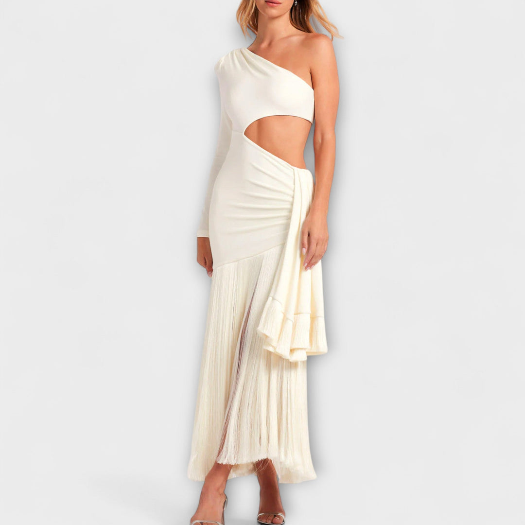Alice - Auffälliges Cutout-Fransen-Maxi-Kleid