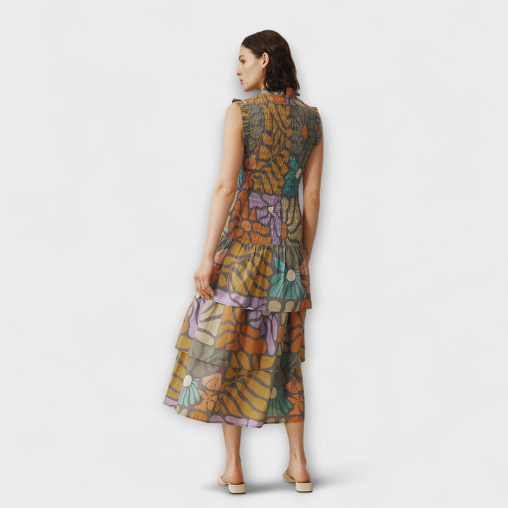 Mehrfarbiges Botanisches Midi Kleid