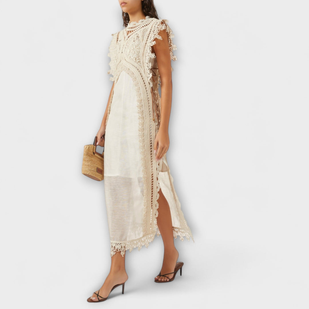 Mira - Gewebtes Hohles Organza Maxikleid