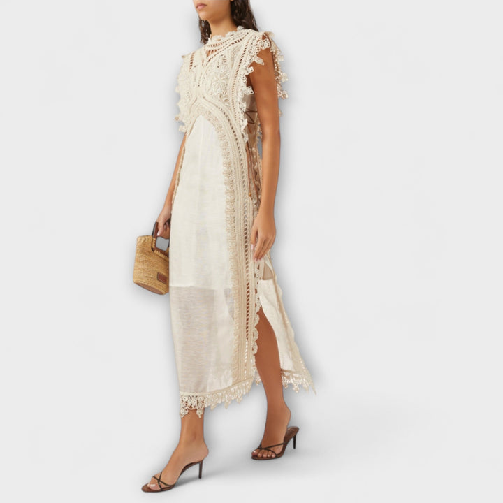 Mira - Gewebtes Hohles Organza Maxikleid