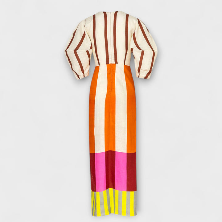 Kaya - Maxi-Kleid mit Front-Ausschnitt und Puffärmeln