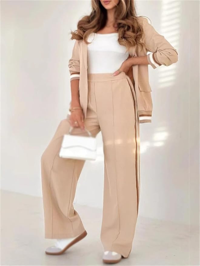 Edmee | Set aus Blazer und weiter Hose mit Streifendetails für Damen