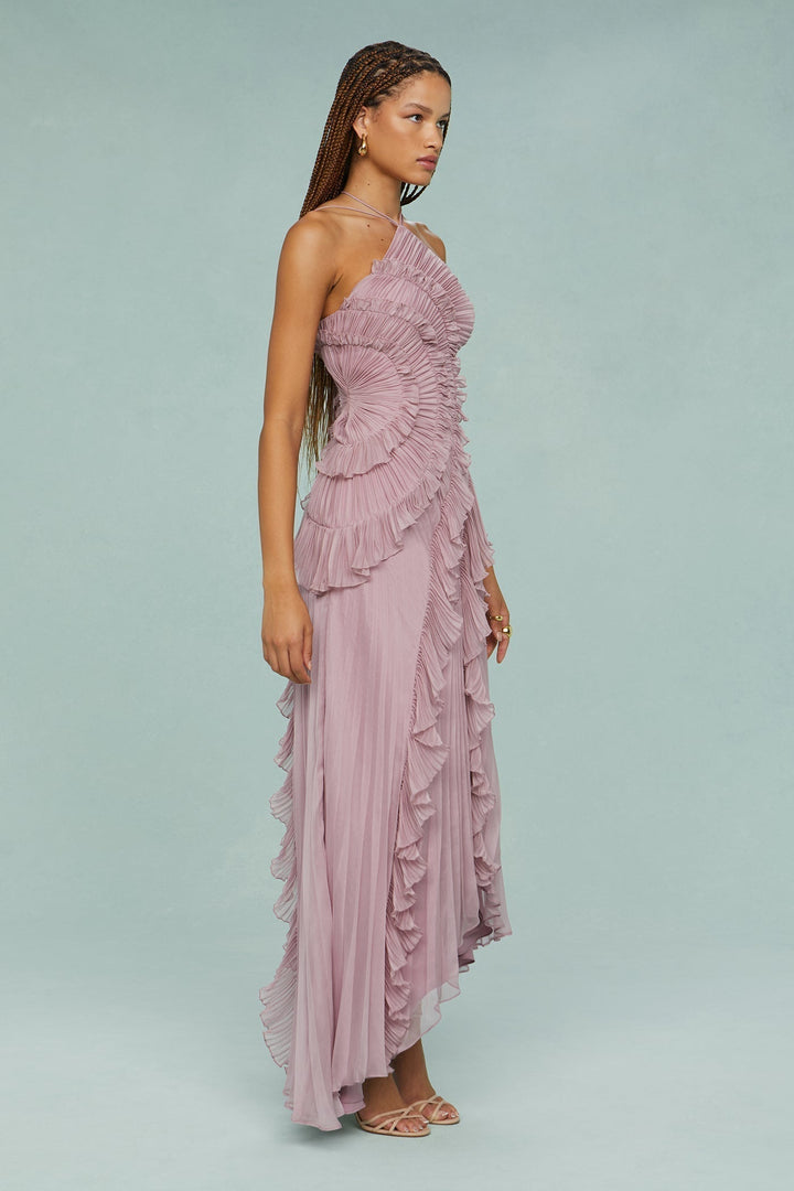 Estelle | Damen-Neckholder-Maxikleid mit Rüschen für Hochzeitsgäste