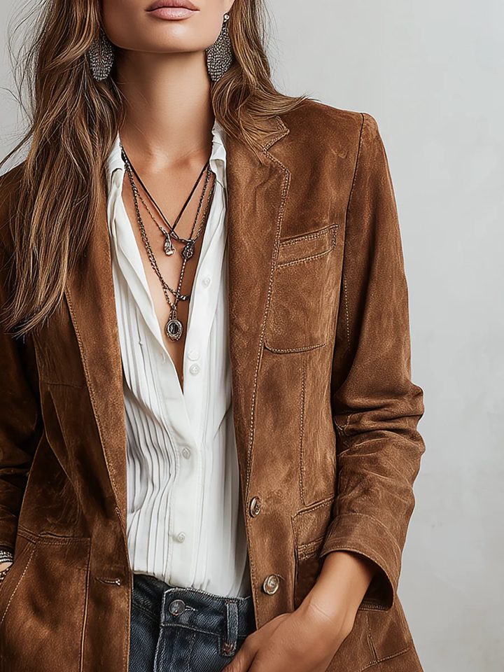 Rachel | Wildlederblazer mit Knopfleiste und Brusttasche für Damen