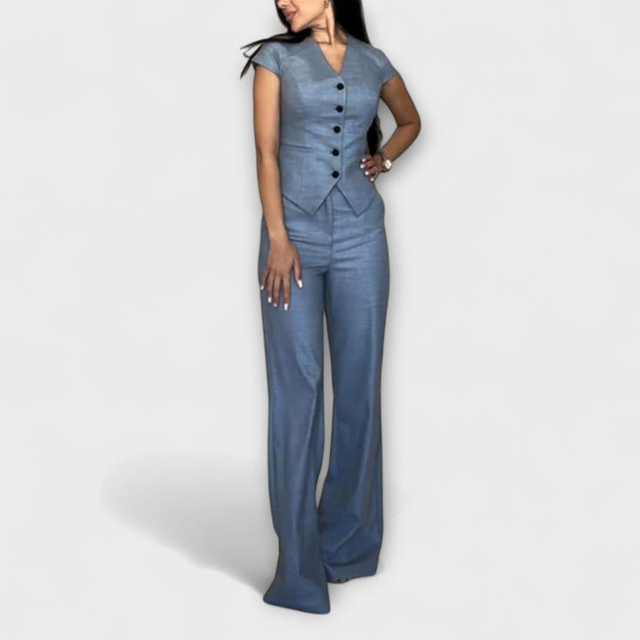 Ivy - Schickes V-Ausschnitt-Top und Hosen-Set