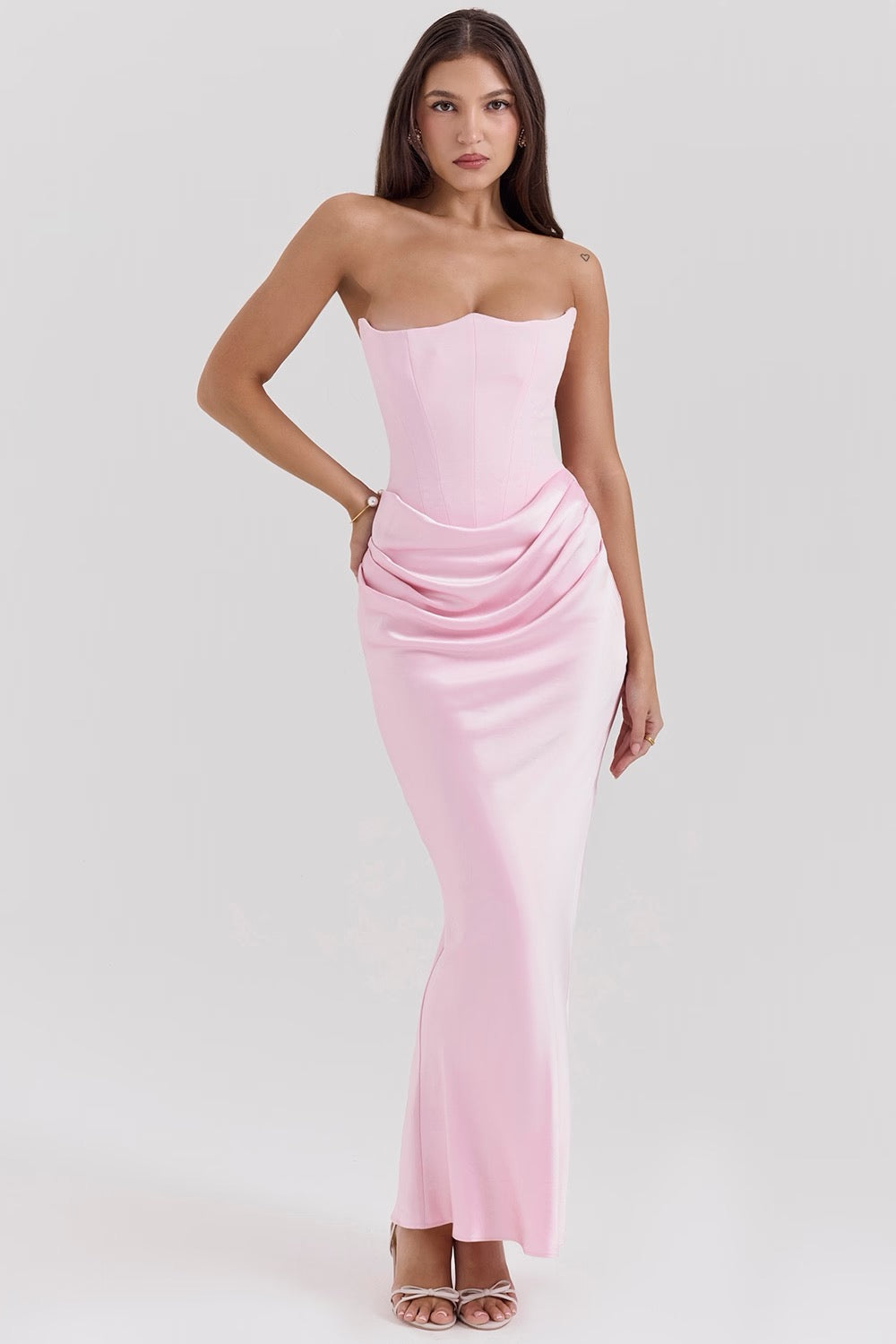 Aletheia | Trägerloses Damen-Maxikleid mit Raffung an der Hüfte für Hochzeitsgäste