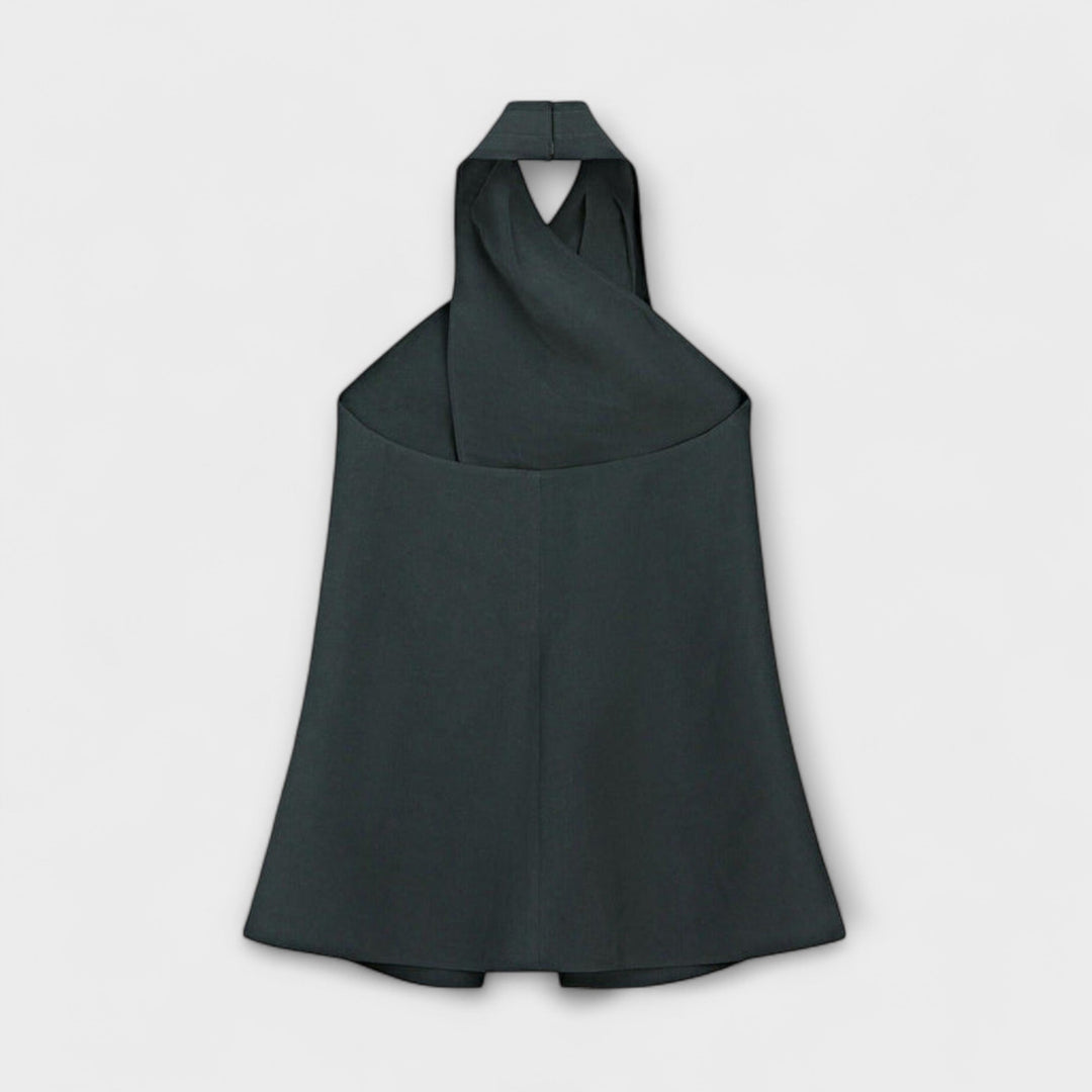 Hannah - Blauer Halter Neck Top mit Rückenausschnitt