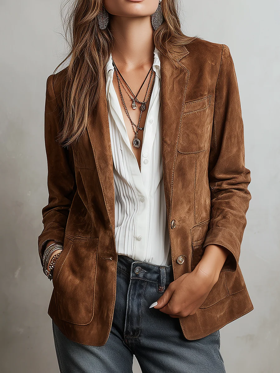 Rachel | Wildlederblazer mit Knopfleiste und Brusttasche für Damen