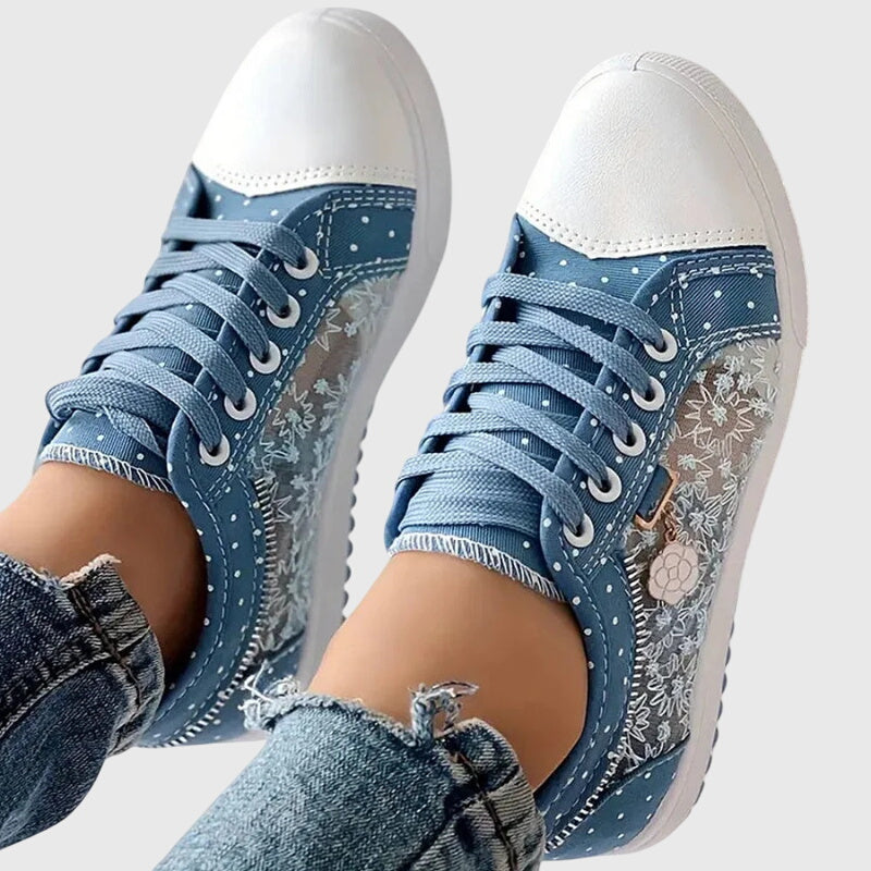 Elena | Plateau-Sneakers mit Schnürung und gepunktetem Stoff für Damen