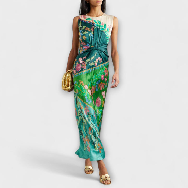 Aisling - Elegantes Verdrehte Drapierte Blumen Maxikleid