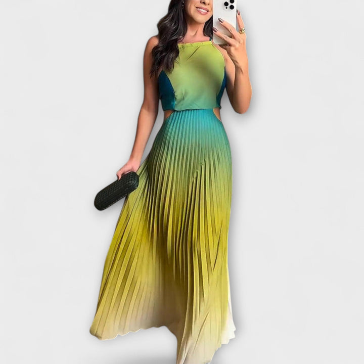 Haven - Schickes Rückfreies Krawatten-Gradient Faltenmaxikleid