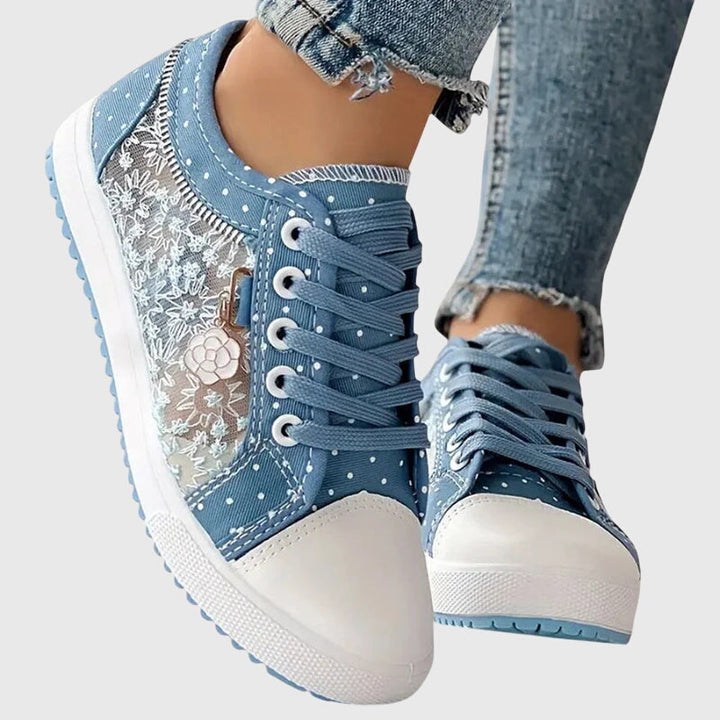 Elena | Plateau-Sneakers mit Schnürung und gepunktetem Stoff für Damen