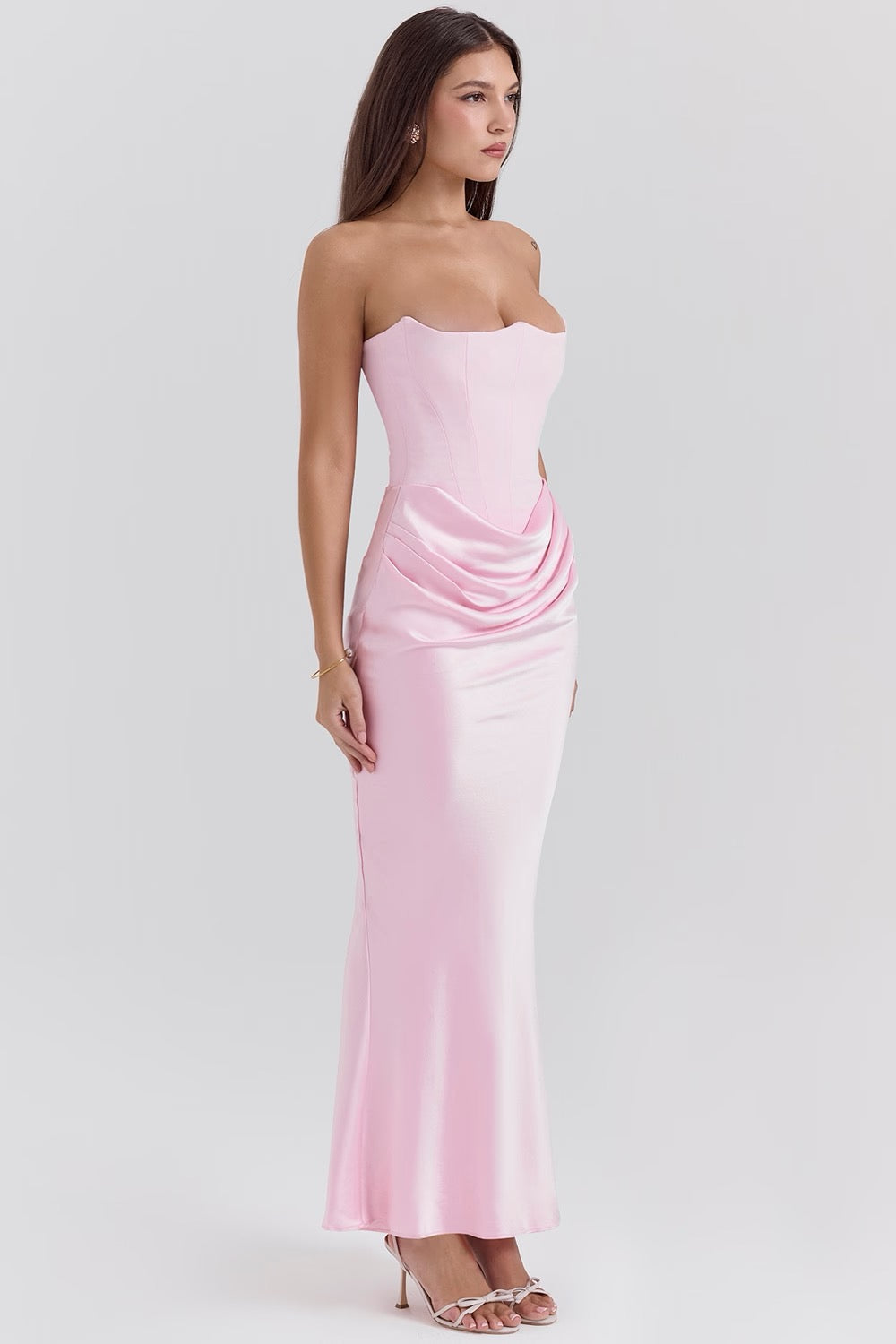 Aletheia | Trägerloses Damen-Maxikleid mit Raffung an der Hüfte für Hochzeitsgäste