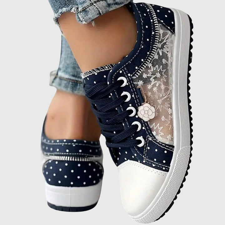 Elena | Plateau-Sneakers mit Schnürung und gepunktetem Stoff für Damen