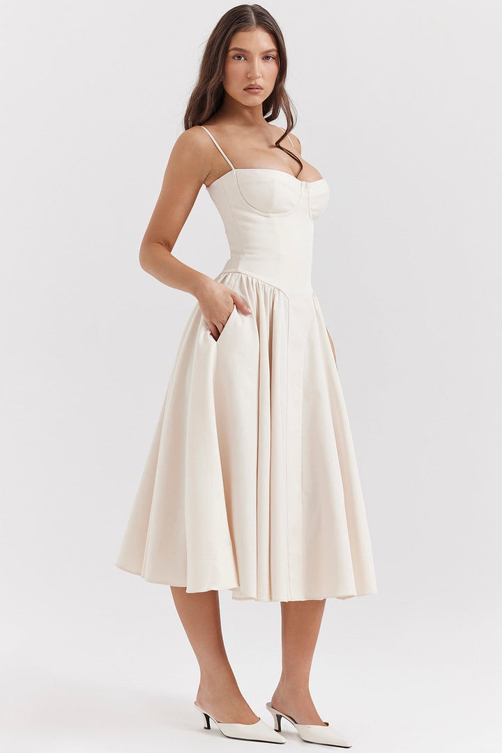 Florentina | Damen-Midikleid in A-Linie mit Herzausschnitt und Taschen für Hochzeitsgäste