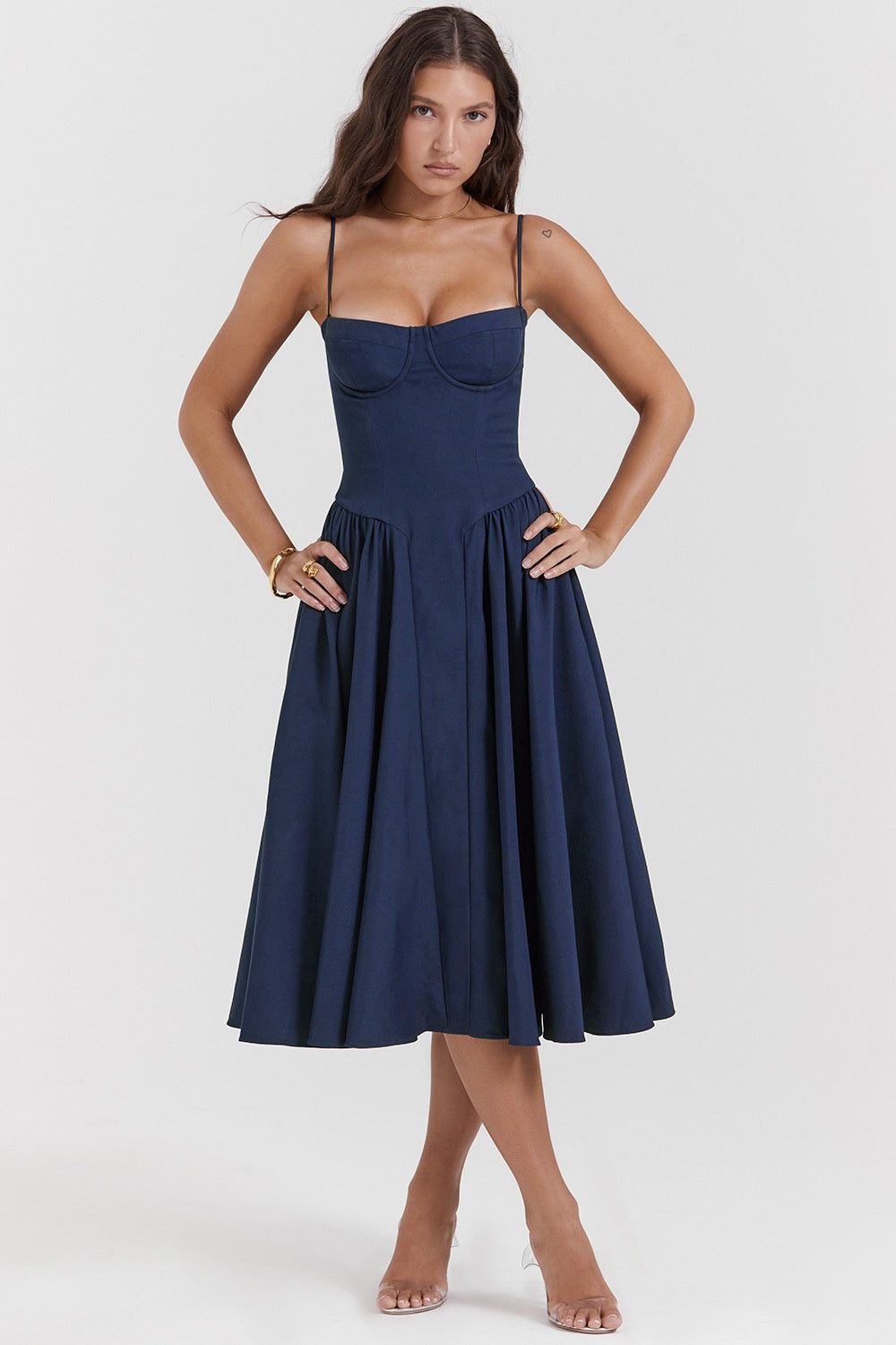 Florentina | Damen-Midikleid in A-Linie mit Herzausschnitt und Taschen für Hochzeitsgäste