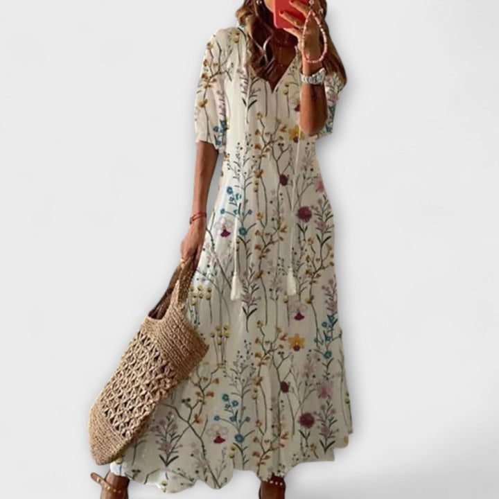Anna – Damen Bohemian Sommerkleid mit Fliessender Silhouette