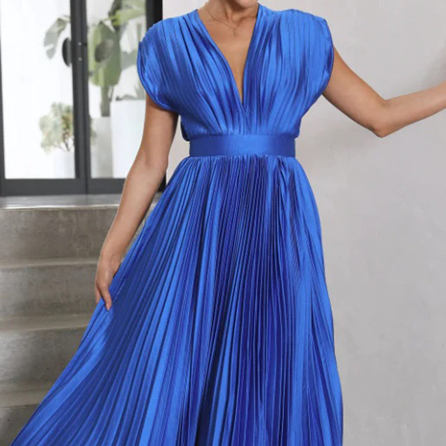 Maren | Plissiertes Damen-Midikleid mit V-Ausschnitt und Flügelärmeln für Hochzeitsgäste