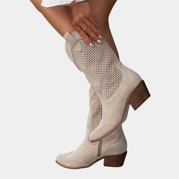 Enora | Perforierte Cowboystiefel mit Blockabsatz für Damen
