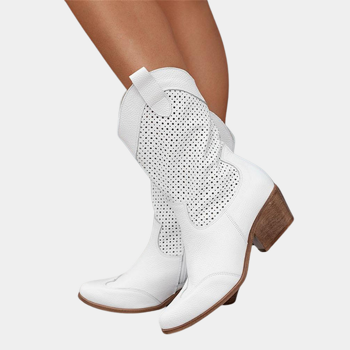 Enora | Perforierte Cowboystiefel mit Blockabsatz für Damen