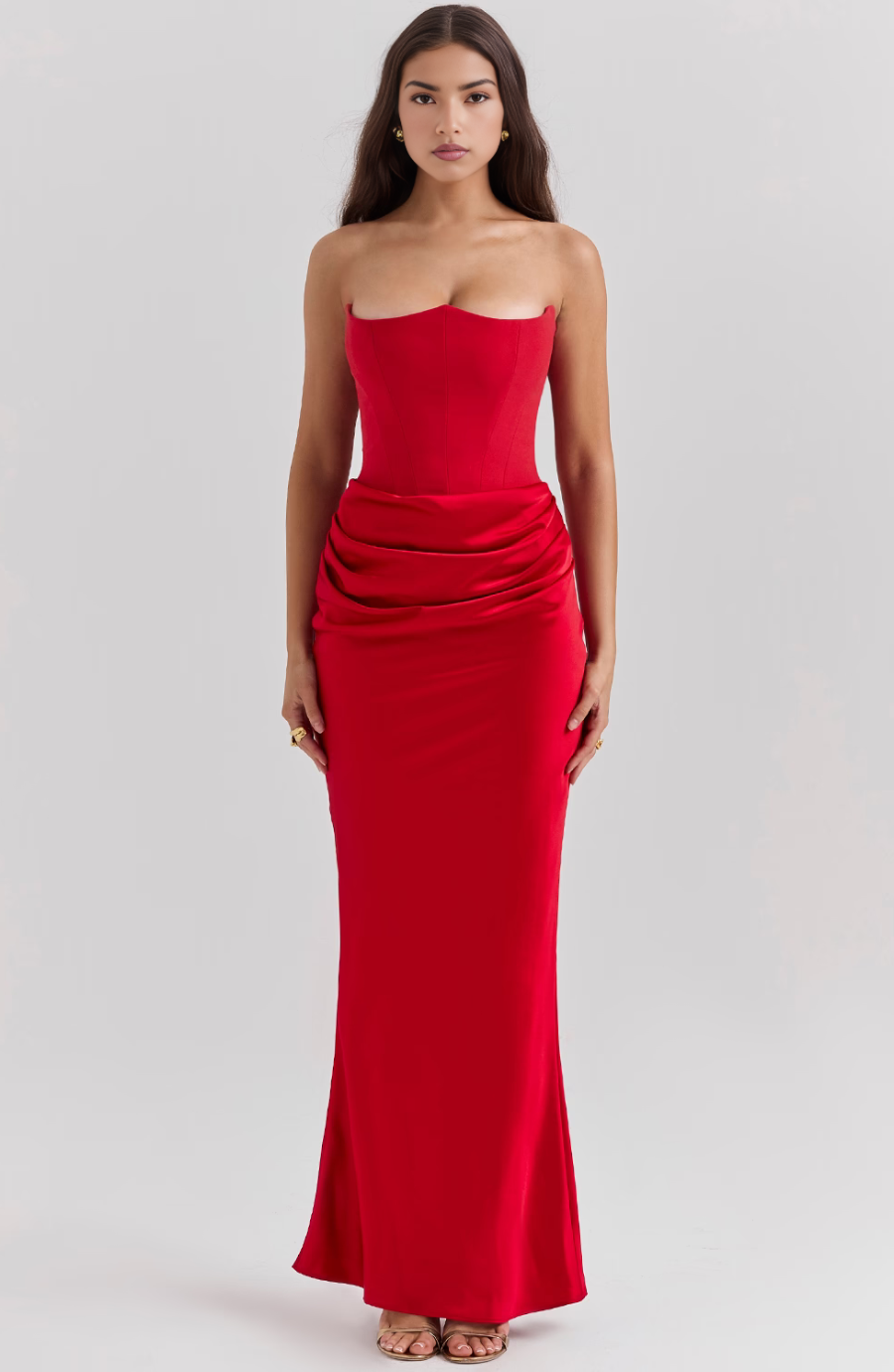 Aletheia | Trägerloses Damen-Maxikleid mit Raffung an der Hüfte für Hochzeitsgäste