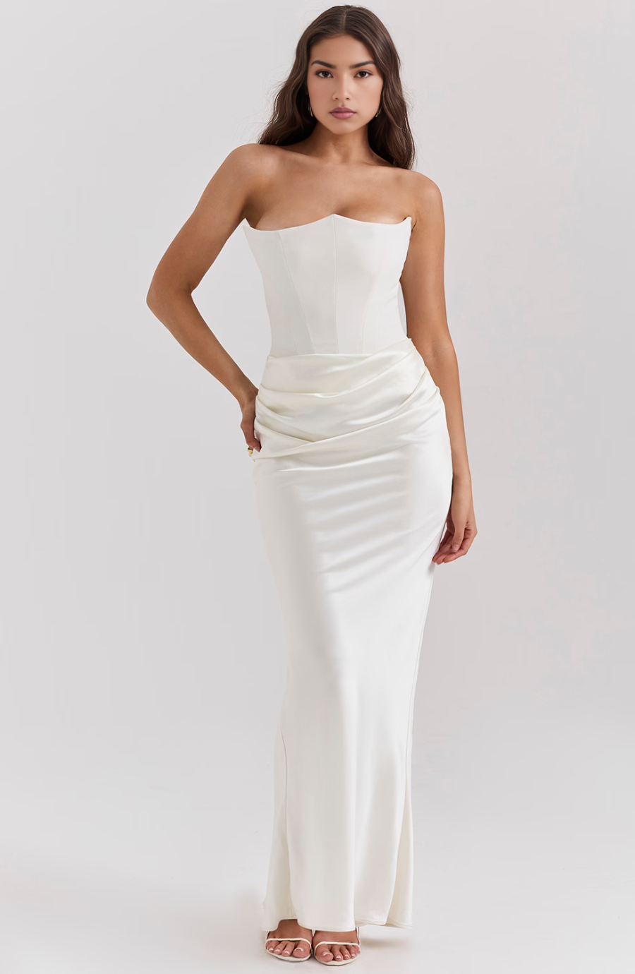 Aletheia | Trägerloses Damen-Maxikleid mit Raffung an der Hüfte für Hochzeitsgäste