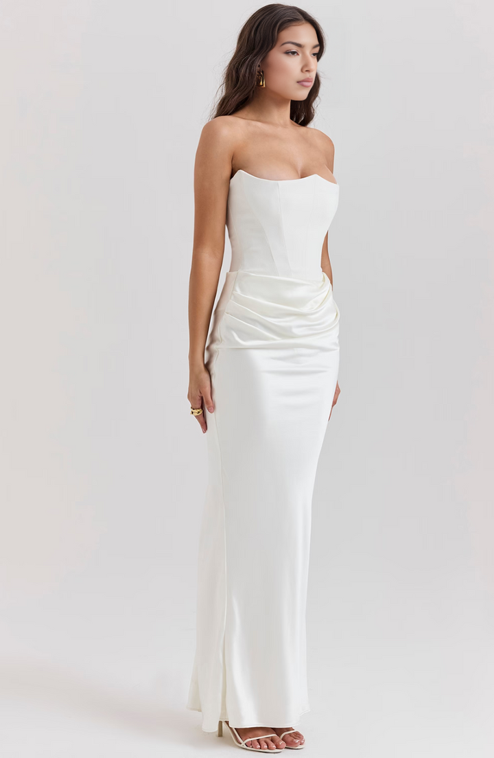 Aletheia | Trägerloses Damen-Maxikleid mit Raffung an der Hüfte für Hochzeitsgäste