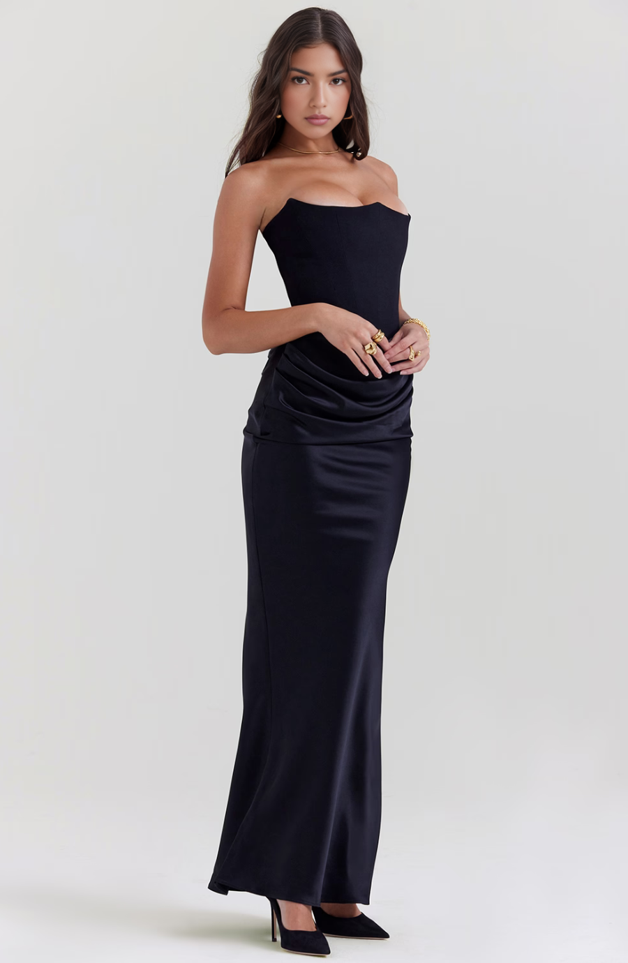 Aletheia | Trägerloses Damen-Maxikleid mit Raffung an der Hüfte für Hochzeitsgäste