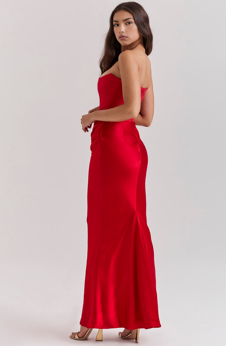 Aletheia | Trägerloses Damen-Maxikleid mit Raffung an der Hüfte für Hochzeitsgäste