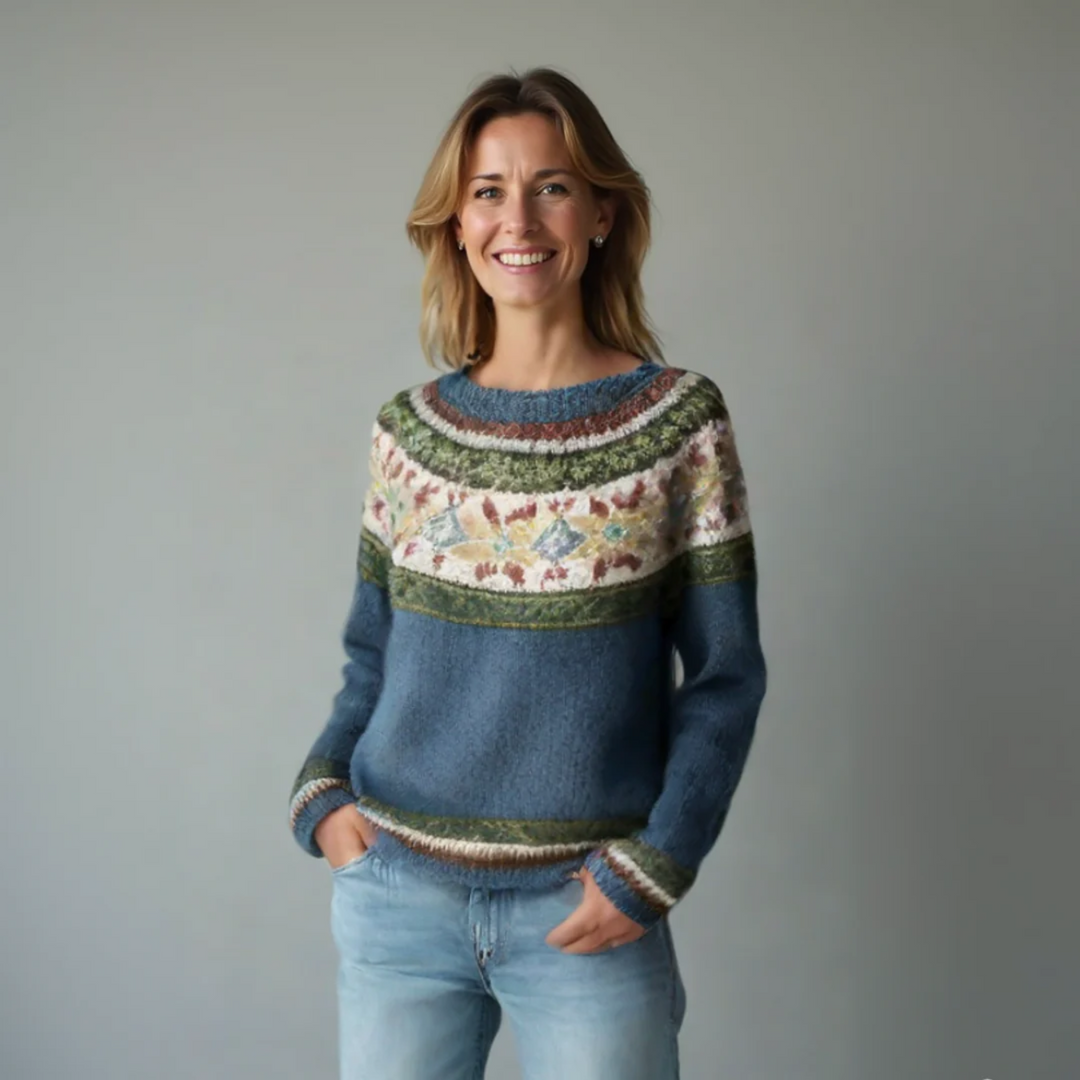 Selene | Rippstrickpullover mit Rundhalsausschnitt und gestreifter Passe für Damen