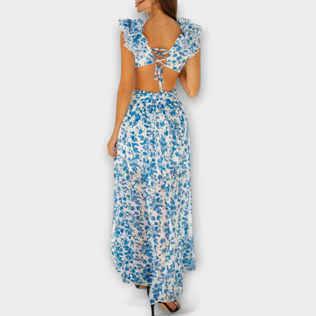 Elin - Maxikleid mit Rüschensäumen und Cut-Out-Details