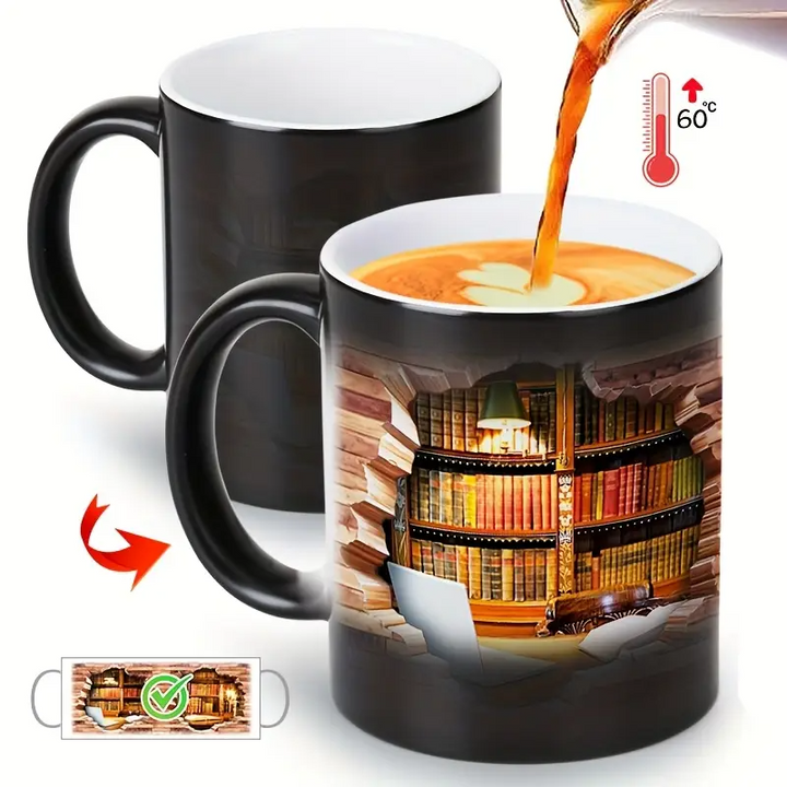 Verzaubernde Bücherregal Wärmeempfindliche Keramiktasse