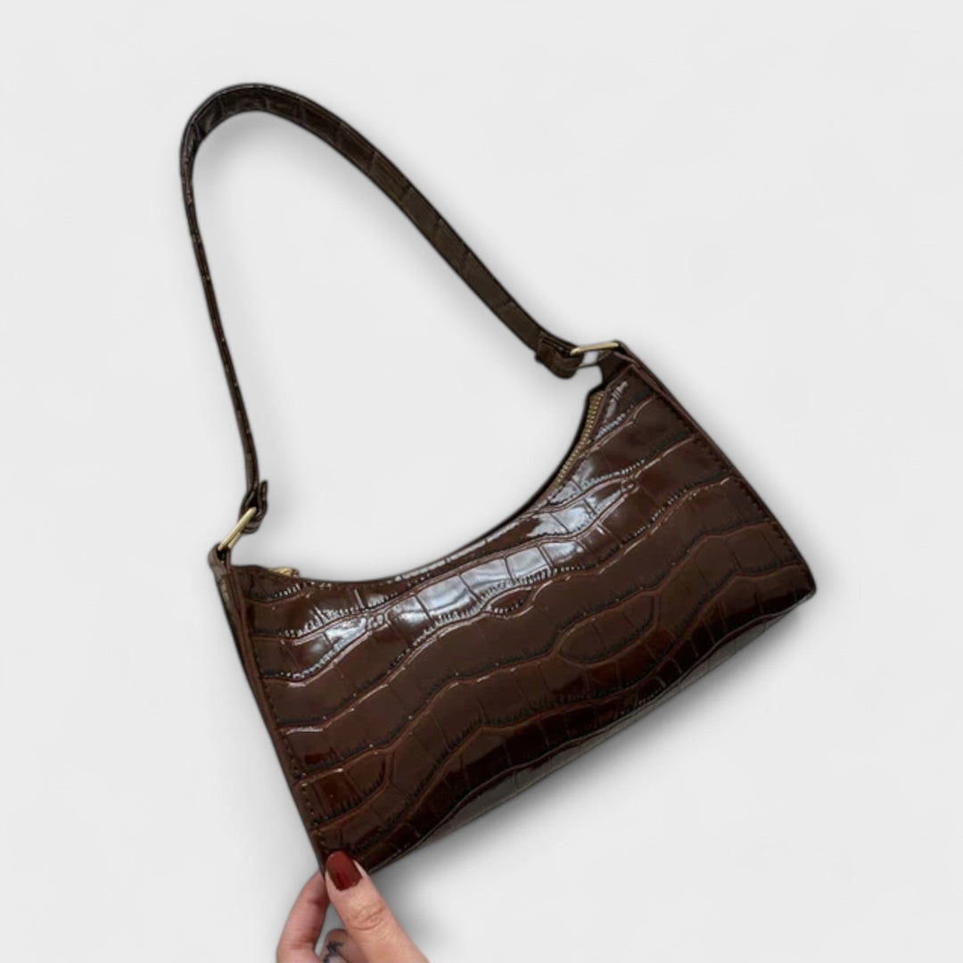 Nia | Glänzende Schultertasche mit Krokoprägung für Damen