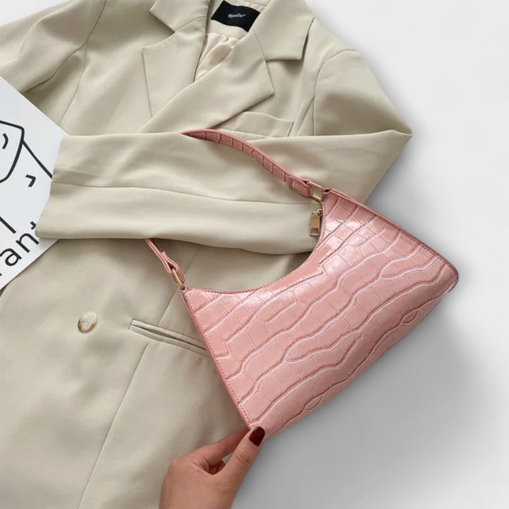 Nia | Glänzende Schultertasche mit Krokoprägung für Damen