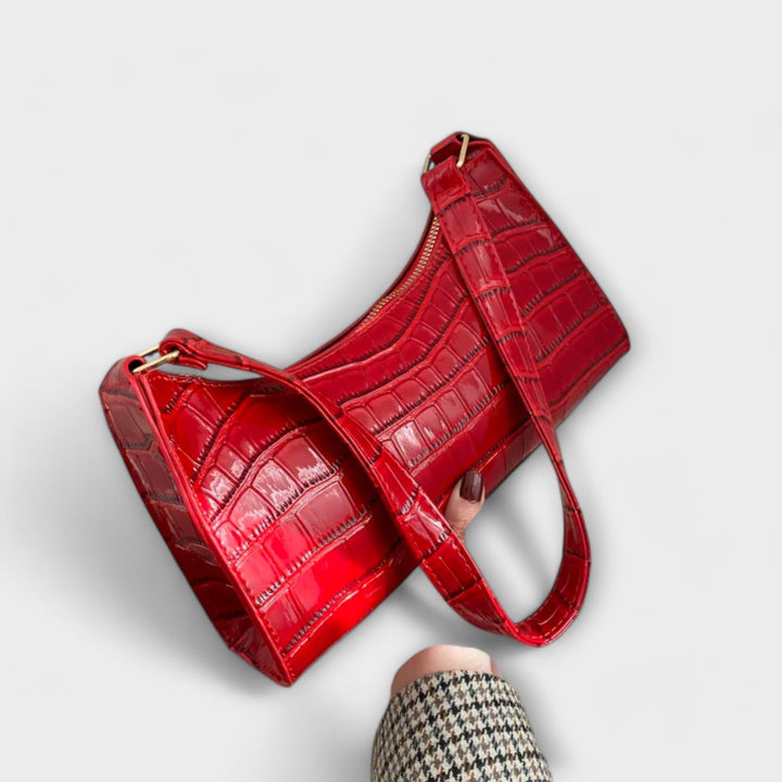 Nia | Glänzende Schultertasche mit Krokoprägung für Damen
