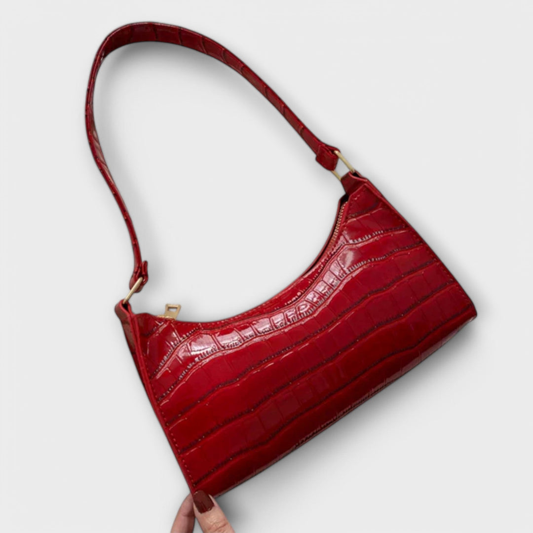 Nia | Glänzende Schultertasche mit Krokoprägung für Damen