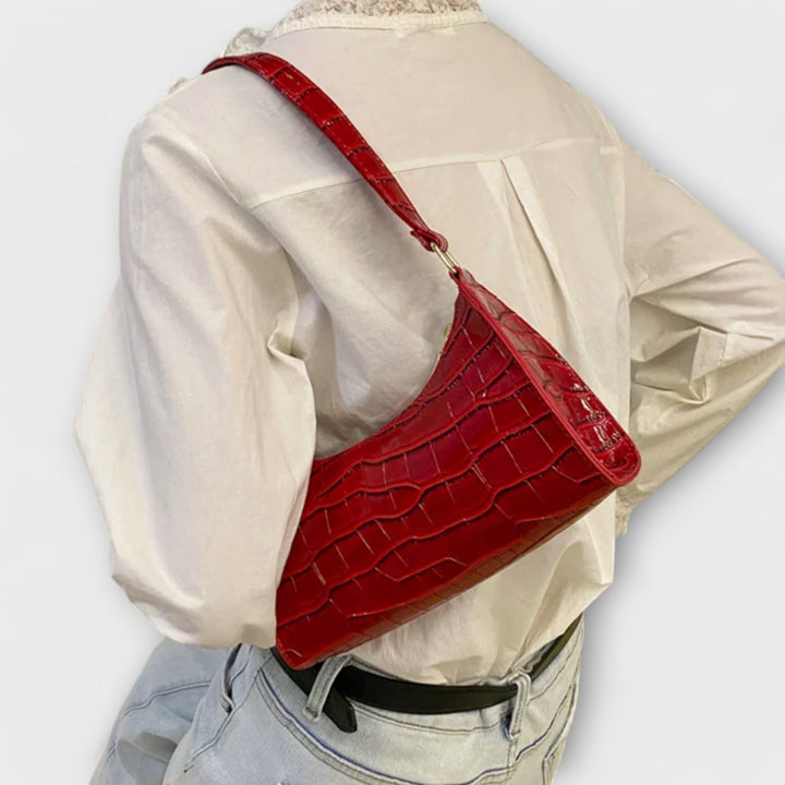 Nia | Glänzende Schultertasche mit Krokoprägung für Damen