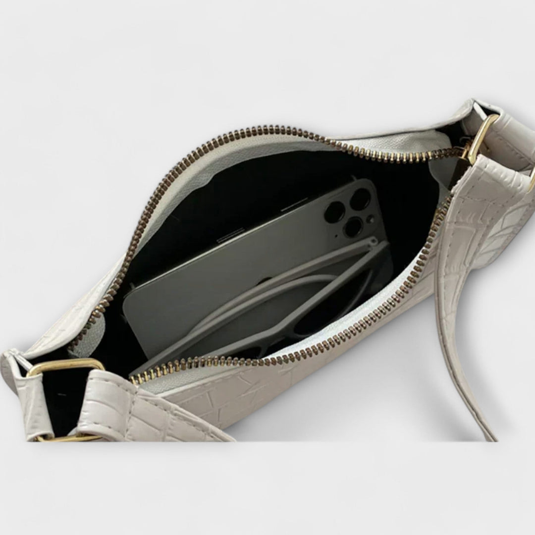Nia | Glänzende Schultertasche mit Krokoprägung für Damen